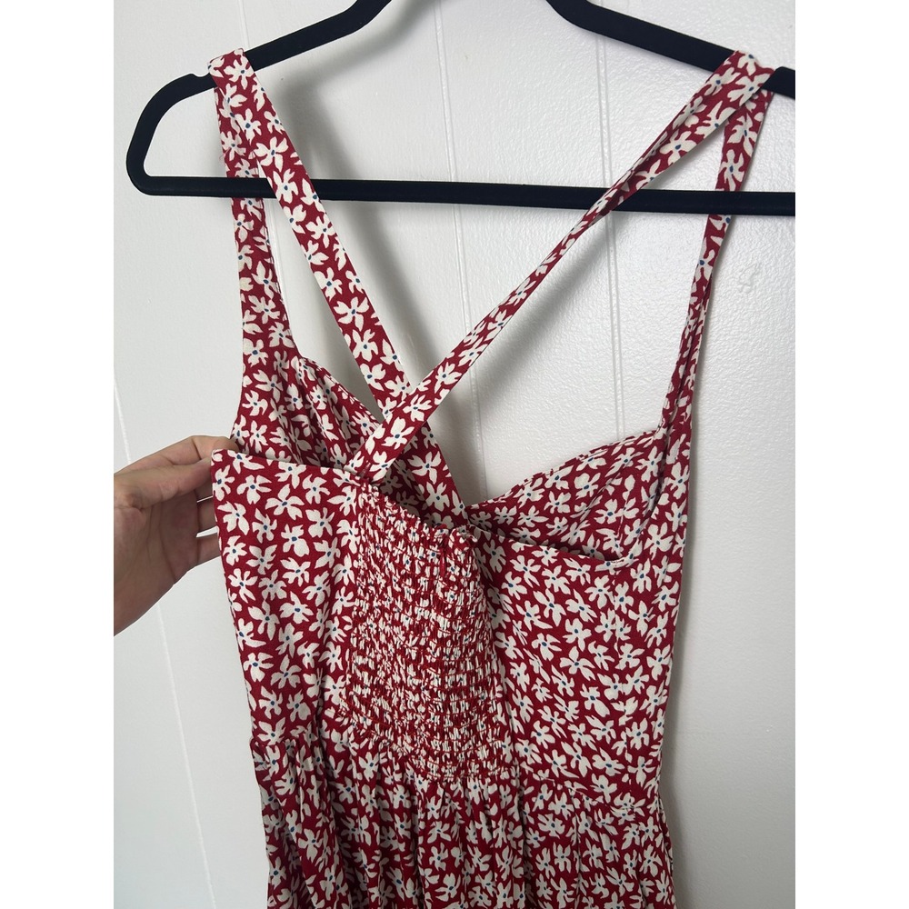 Reformation Dress Women 6 Red Floral Criss-Cross Strap Summer vacation sunny - Picture 6 of 8